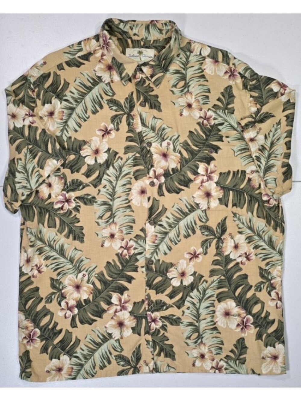 Island Shores Short Sleeve Button Up Hawaiian Floral Tropical Shirt Men's Large